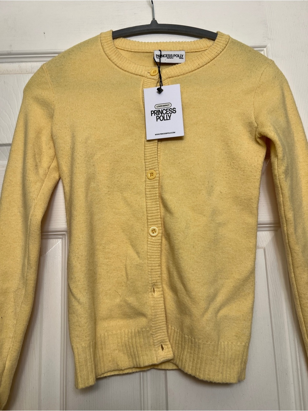 Princess Polly Pale Yellow Button-Up Crewneck Cardigan